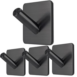 Fotosnow Black Locking Curve Adhesive Coat Hooks: Anti-Slip 15LB Towel Hooks Stick on-Bathroom Kitchen 4 Packs