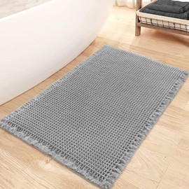 Mavicen Waffle Bath Mat, Non-Slip, Soft, Fluffy Bathroom Rug, Boho, Absorbent Microfibre Bath Mat, Machine Washable Bath Mat for Shower, Bathtub and Toilet - 61 x 91 cm, Grey