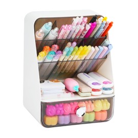 KUAOOAUK Desk Organizer, Multi-Functional Drawer Pencil Holder, Slanted Plastic Desktop Organizer and Accessories, Kitchen/Makeup/Office Storage for Supplies Tools(White)