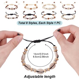 AHANDMAKER 8Pcs Shell Ankle Bracelets, 8 Styles Adjustable Natural Seashells Ankle Jewelry Hawaiian Beach Seashell Bracelet Boho Shell Foot Chain for Women