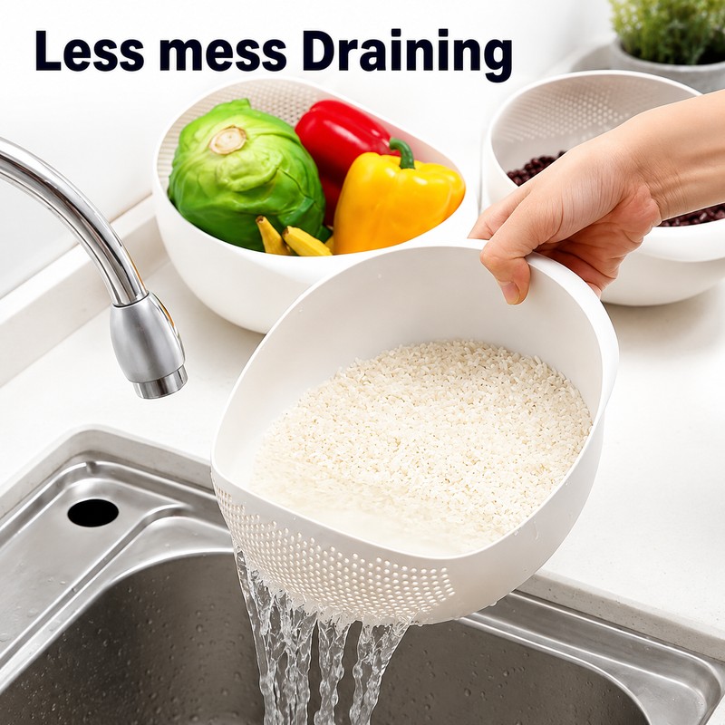 Rice Washing Strainer for Kitchen Use – Plastic Drainage Sieve