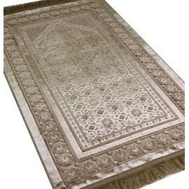 Modefa Velvet Prayer Rug with Prayer Beads Turkish Janamaz Sajadah Floral Stamp Luxury Plush (Mink)