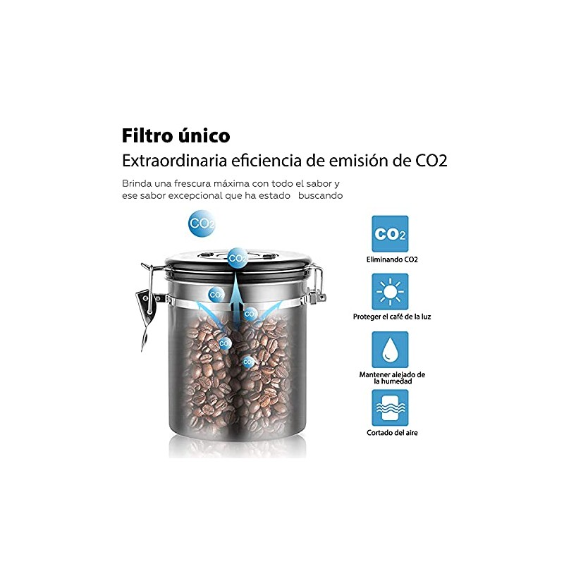 SANGKEE Bote Hermético para Café,Tarro de Café de Acero Inoxidable,1.8