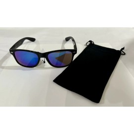 Vintage Wayfare Style Sunglasses Black Frame Multi Color Lens 80s Retro Vintage w/ Pouch