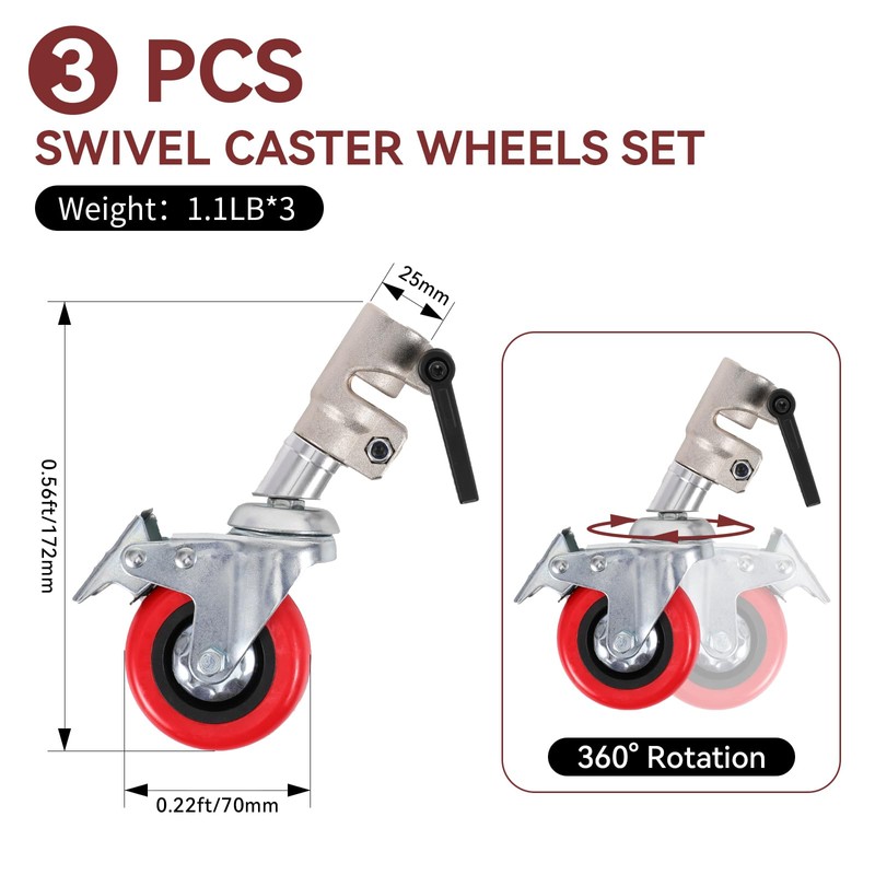 Trrose 3 Packs Swivel Caster Wheels Set, Professional C Stand