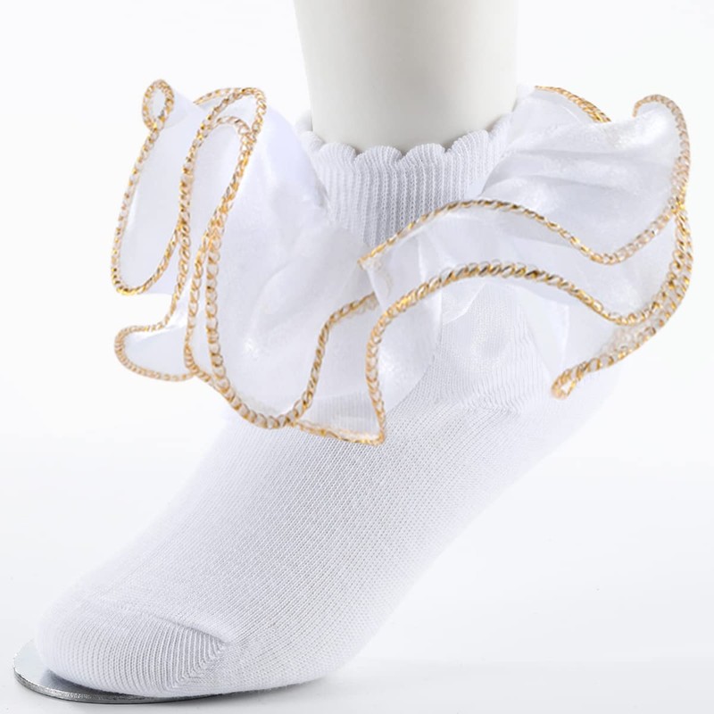 Yepami Big Girls Lace Socks Shimmering Cute Ruffle Comfortable Frilly