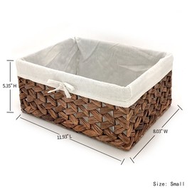 KINGWILLOW Rectangular Woven Seagrass Storage Bins with Handle, (Water Hyacinth, Small)