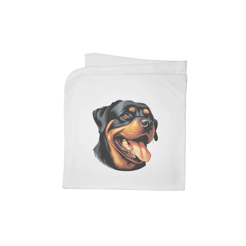 Azeeda 'Happy Rottweiler' Cotton Baby Blanket/Shawl (BY00037636)