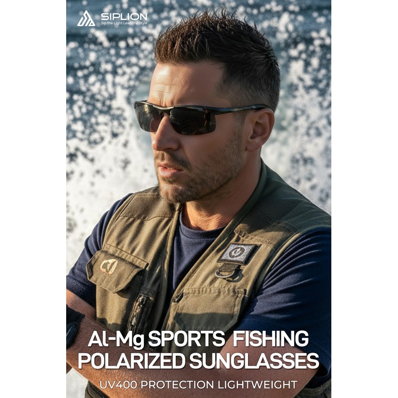 SIPLION Men's Polarized Sport Sunglasses - Ultra-Light Al-Mg Metal Frame