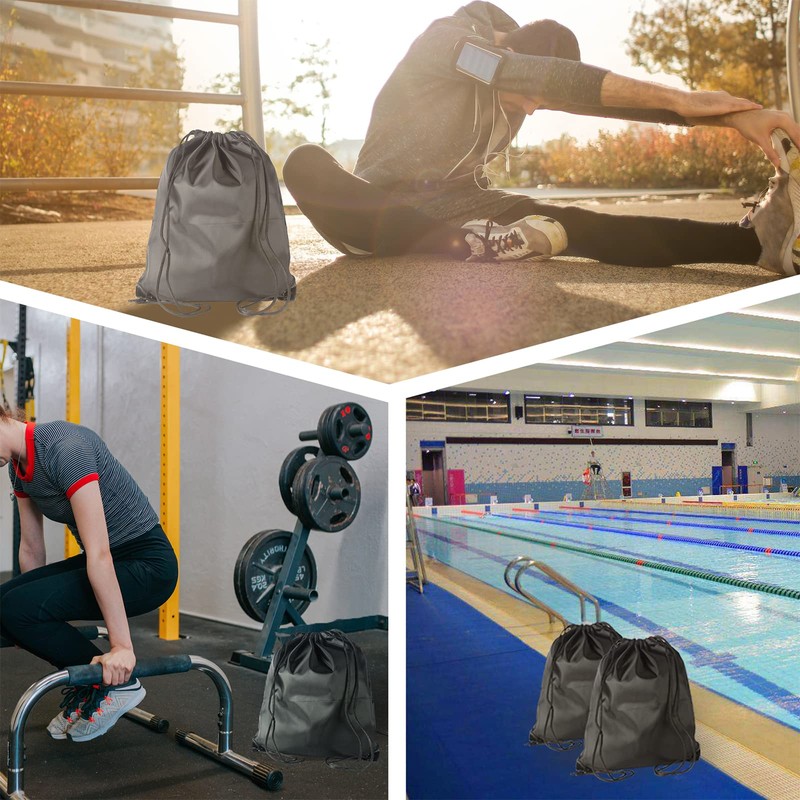 MOSTFUN Drawstring Gym Bag, 2Pcs String Swim PE Bag Black