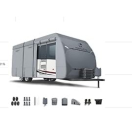 Unbranded Waterproof RV Travel Trailer Cover Gray Non-Woven Fabric  Cover with Storage Bag - 24-27FT