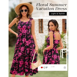 BeryLove Women's Floral Sundresses 2025 Vacation Spaghetti Strap Corset Summer Midi Dress Tiered Ruffle Dresses Rose L