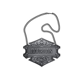 1PC Decorative Liquor Decanter Tag, 2.6 x 2 inches, Antique Silver, Bourbon Bottle Label with Adjustable Chain