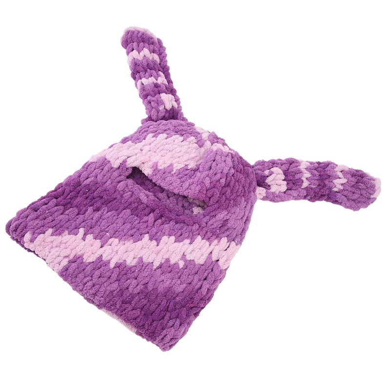 Bunny Ear Knitted Hat Purple Warm Windproof Thicken Stretchy Stylish