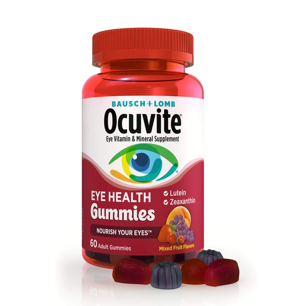 Ocuvite Vitamin & Mineral Supplement for Eye Health Adult Gummies, Contains Lutein & Zeaxanthin, Mixed fruit, 60 Count