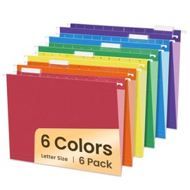 SUNEE Hanging File Folders, 6 Pack Letter Size Hanging File Folders with 1/5-Cut Tabs, Ideal for Home and Office Organization and Papers Classification,Assorted Colors