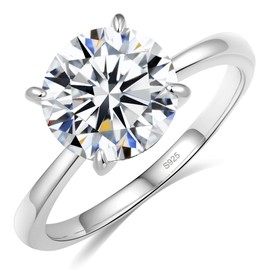 Aurora & Fiori 3CT Round Moissanite Engagement Ring for Women, D Color VVS1 Solitaire Moissanite Ring S925 Sterling Silver with 18K White Gold Plated Size 5.5