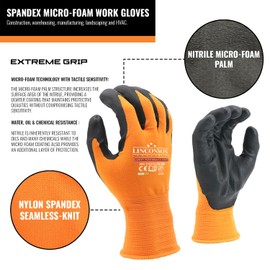 linconson 6 Pack Flexible Spandex Knit With Nitrile MicroFoam Palm Construction & Mechanics Safety Work Gloves (Orange, XL (12 Pack))