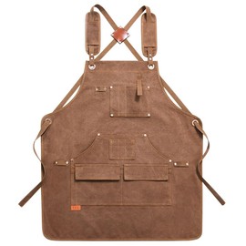 Work Apron with 12 Tool Pockets, Heavy Duty Thick Canvas Apron Adjustable Carpenter Apron, Woodworker with Cross-Back Straps, Fit Kitchen, Garden, Pottery, Craft Workshop, Garage for Men and Women