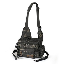 Glorisunity Tackle Bag, Holding Shoulder Bag, Rod Holder, 5-Way Fishing Bag, Waterproof, Large Capacity, Double Zipper, Movable Shoulder Pad, Detachable Waist Belt, Plier Holder Included, For Outdoor Climbing and Travel, black multicam, Federal