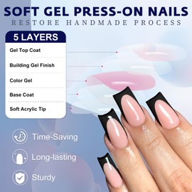 Bellelfin 120Pcs Black French Tip Press on Nails, Medium Square Nails Press ons French Fake Nails Full Cover French Tips Press on False Nails for Women Girls