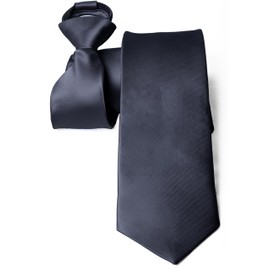 Moda Di Raza Navy Blue Tie for Men, Alternative to Clip On, Woven Microfiber Satin Silk Finish, Zipper Necktie For Adult and Boys 15 years Or Older, 20 Inch