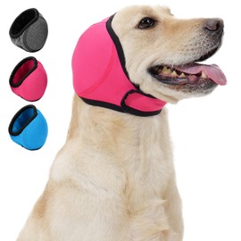 Dog Calm Hoodie Ear Wraps for Dogs, Waterproof Dog Swim Cap, Ear Cover Muffs for Anxiety Relief Noise Cancelling, Dog Head Warp Ear Protection for Hematoma Fireworks Bath Swim Blow Drying(S,Rose Redd)