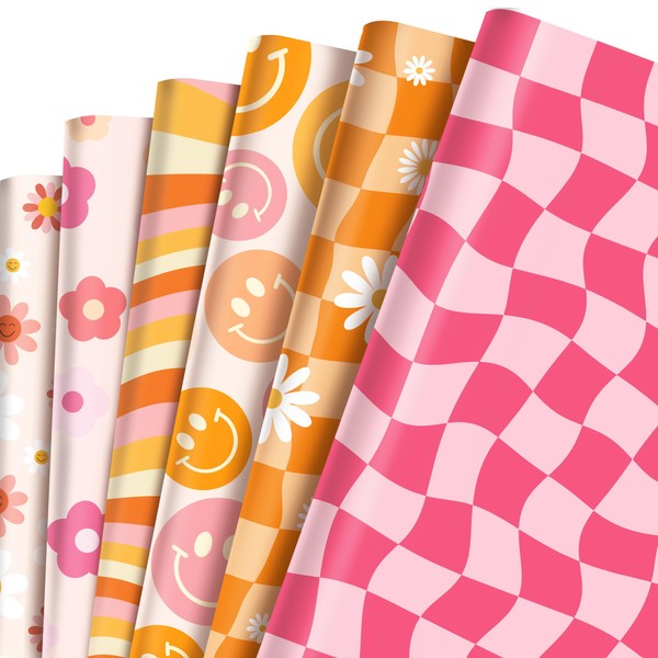 Jajajuegos Boho Daisy Wrapping Paper Set 12 Sheets Retro Flower