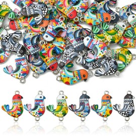 DanLingJewelry 50Pcs Random Bird Links Enamel Animal Connector Colourful Flying Animal Bird Dangle Charms for DIY Craft Jewellery Making