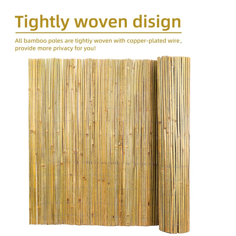 Natural Bamboo Slat Screening,6.5FT x 13FT Bamboo Fence Panel for
