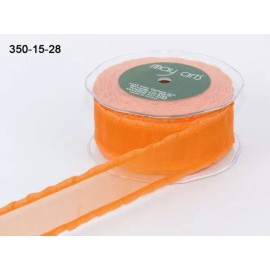 MAY ARTS RIBBONS~SHEER BRIGHT ORANGE RIBBON WITH RUFFLE EDGE~1.5 INCH X 1 YARD!