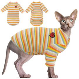 DENTRUN Hairless Cats Shirt Breathable Cat Daily Wear Clothes Stripe Vest Adorable Pajamas Jumpsuit Soft & Skin-Friendly