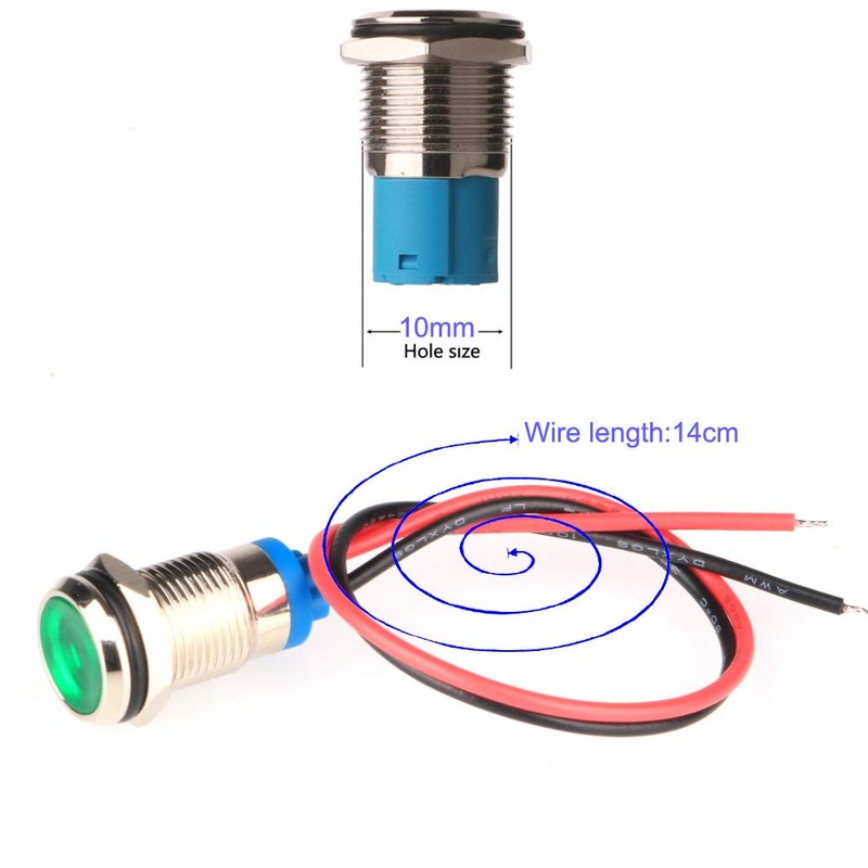 5pcs 10mm AC/DC 12-24V LED Metal Indicator Light Waterproof Signal