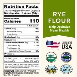 Organic Rye Flour by Doudlah Farms - USA Grown, Non-GMO, Low Gluten, Vegan, For Baking, Cooking, Supports Heart Health & Digestion (25lb Pack)