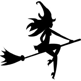 Wall Decal Witch Flying Silhouette Broom Wicked Bat Pumkin Malignant Supernatural Powers Sticker for Home Living Room Bedroom Removeable Cute Wall Decoration - Size: 41 in x 41 in