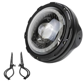 HARPUOU 7inch Flowing White/Amber DRL LED Motorcycle Start-up Headlight with Aluminum Alloy Housing Bucket 32-40mm Lamp Shell Fork Tube Bracket