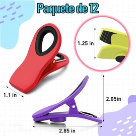 Clips para bolsas de alimentos,12 PCS Clips de Cocina con Imán para Refrigerador,Colgable,pinzas para cerrar bolsas de alimentos，Ideal para almacenamiento en el hogar y la cocina
