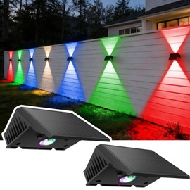 Solar Fence Lights Outdoor, 2-Pack Fence Lights Solar Powered with Up/Down Buttons, IP67 Waterproof for Outside, 120LM Auto Dusk to Dawn for Wall/Patio/Yard/Railing/Deck/Pathway (White & RGB)
