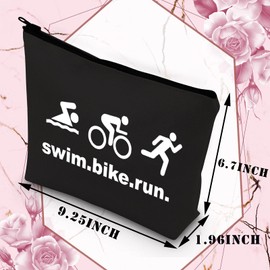 PLITI Triathlon Gifts Cosmetic Bag for Women Triathletes Inspirational Gift Swim Bike Run Bblu, Swim Bike Run Bblu