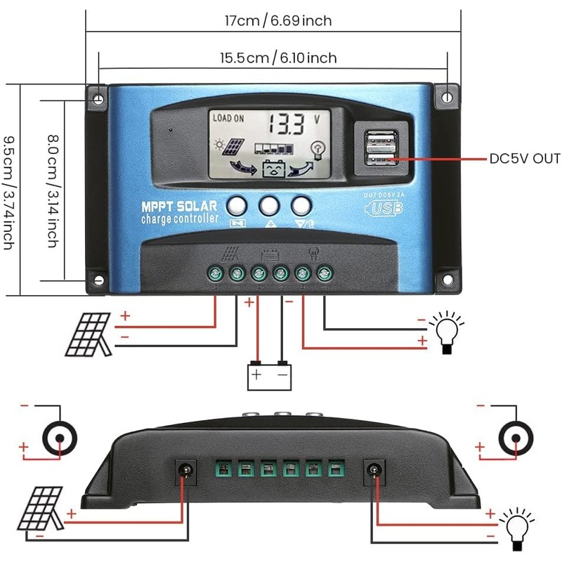 100A MPPT Solar Charge Controller 12v/24v Current Auto Focus MPPT