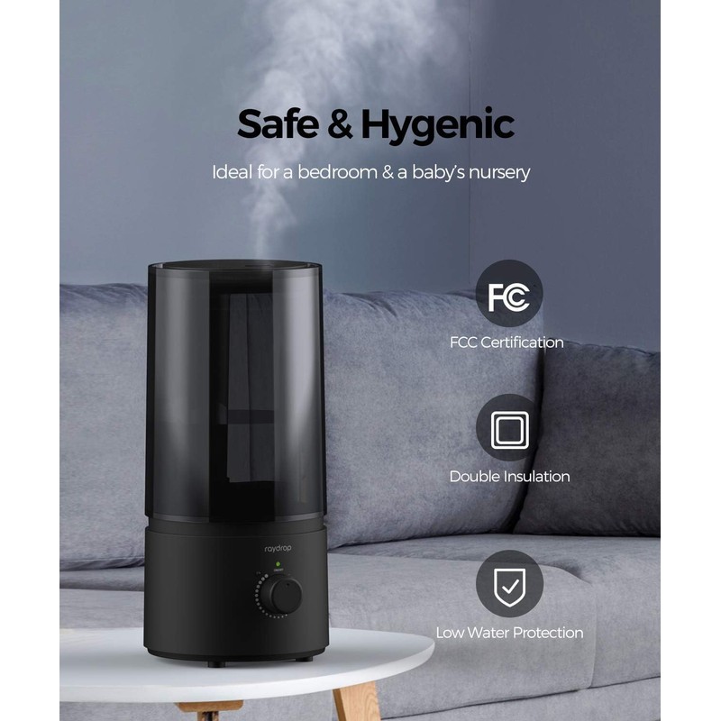 Humidifiers for Bedroom, raydrop Cool Mist Humidifiers for Babies, 1.0L