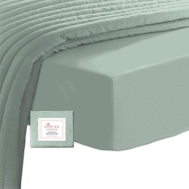 Pizuna 100% Cotton EU Single Fitted Sheet Sea Foam, 400 Thread Count Long Staple Cotton Fitted Sheet Single Bed 100 X 200cm, Sateen Weave Cooling Fitted Sheet Extra Deep 40 cm 1 PC Sea Foam