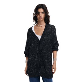 Desigual Women's Flat Knit Thick Gauge Jacket Sweater, black