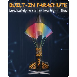 SainSmart Jr. Rocket Launcher for Kids, 200 Feet of Flight Altitude, Motorized Air Rocket with Parachute, Self-Launching Outdoor Toy with Safely Land, Black