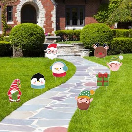 Christmas Yard Sign Cutouts - Xmas Santa Claus, Elf, Snowman, Reindeer, Penguin, Gnome, Holiday Winter Decorations Outdoor with Metal Stakes, VP3738