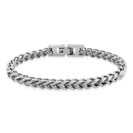 Mens Stainless Steel Franco Chain Bracelet 5MM Link Bracelets, Fold Over Clasp, Great Gift for Dad, Husband, 8.3"
