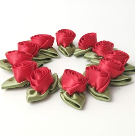 Micomon Mini Ribbon Bows for Crafts Mini Roses Ribbon Flowers for Craft Artificial Ornament Applique Sewing DIY(15pcs,Red)