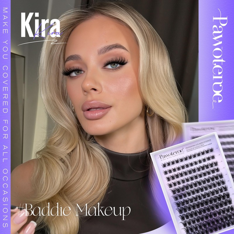 Pawotence Lash Clusters Wispy Kira Cluster Eyelash Extensions 10-18mm Individual