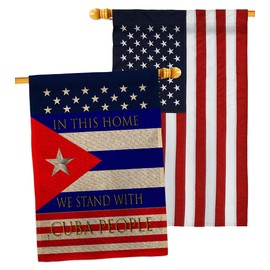 USA Decoration Stand with Cuba Burlap House Flag Pack Support Cause BLM Anti Racism Justice Revolution Movement Equality Social Embroidery Banner Small Garden Yard Gift Double-Sided, Made in USA