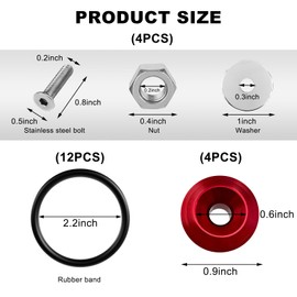 MUQIDA Bumper Quick Release, JDM Car Front Rear Bumper Fasteners Kit with Screws Nuts Washers O-Rings, Quick Release Tab Holder Trunk Band Fenders Clip Kits for Most Vehicles (Red)